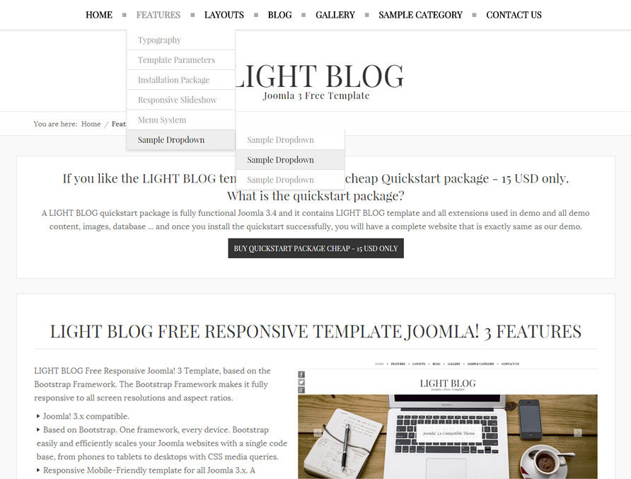 Light Blog responsive menu based on CSS Superfish multi level dropdown menu